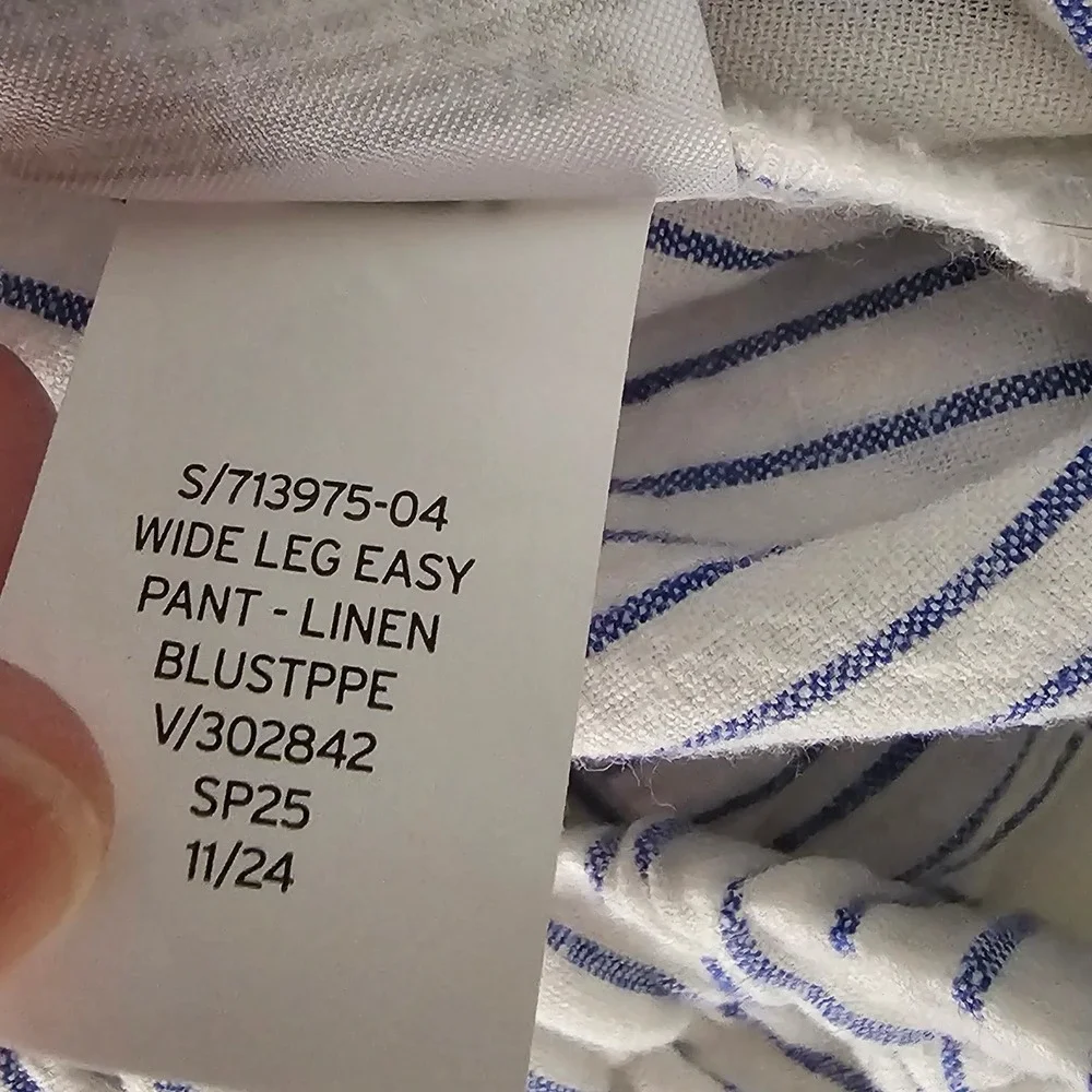 Gap Womens Linen Blend Easy Wide Leg Pants M Blue White Stripe Coastal Nautical